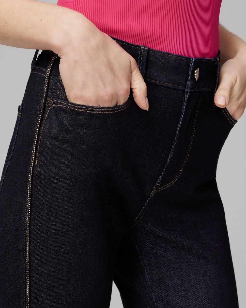 Petite High Rise Sculpt Embellished Flare Jeans | White